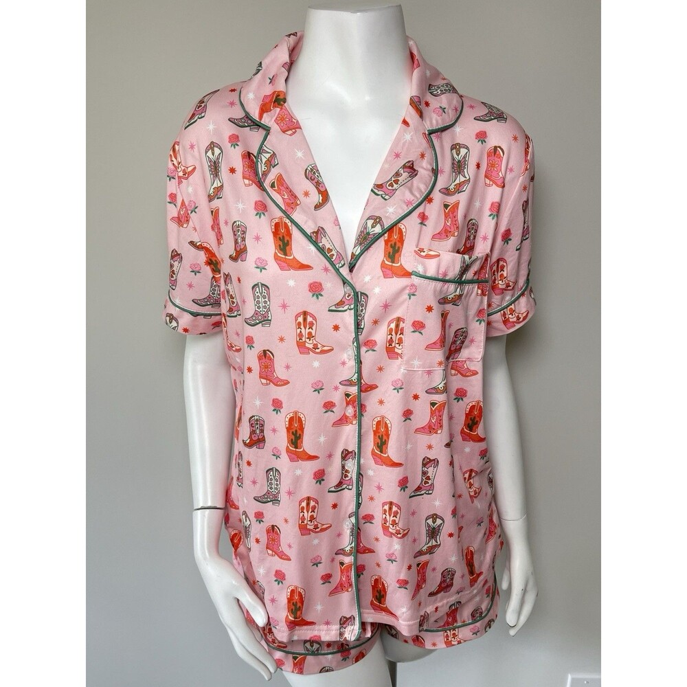 Katydid 2pc Pajama Set -‎ Small - Shirt & Shorts Western Boots Print Cowgirl